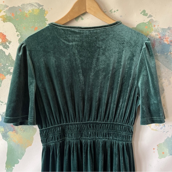 Baltic Born Dress Artemis Velvet Maxi Deep Lagoon Green Short Sleeve Sz Large - Picture 8 of 12